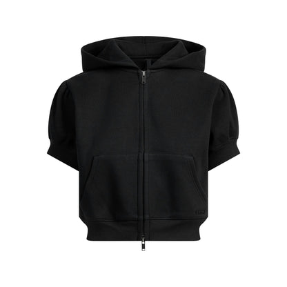 Skims Cotton Fleece Bubble Sleeve Cropped Zip Up Onyx