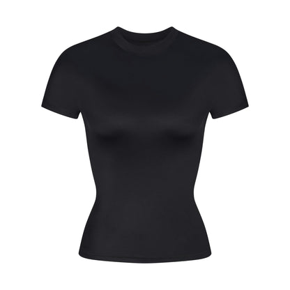 Skims Nikeskims Shine Short Sleeve Mock Neck Top Obsidian