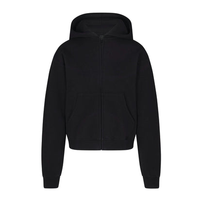 Skims Cotton Fleece Classic Zip Up Hoodie Onyx