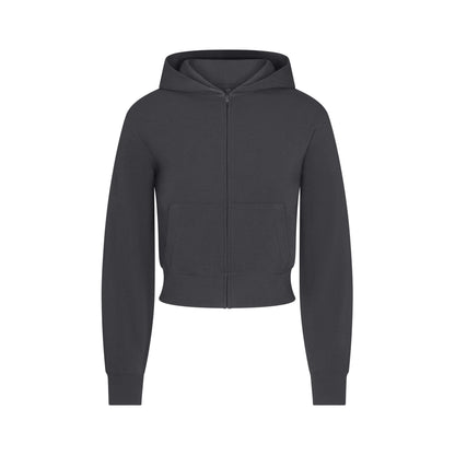 Skims Cotton Jersey Zip Up Hoodie Ash