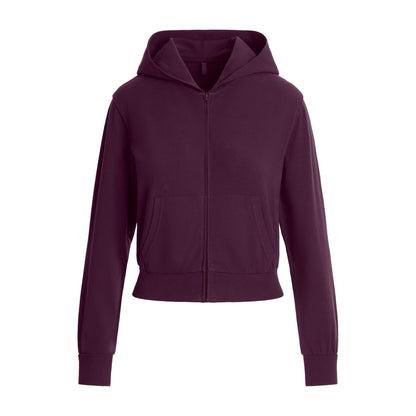 Skims Cotton Jersey Zip Up Hoodie Currant