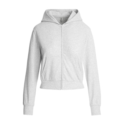 Skims Cotton Jersey Zip Up Hoodie Light Heather Grey