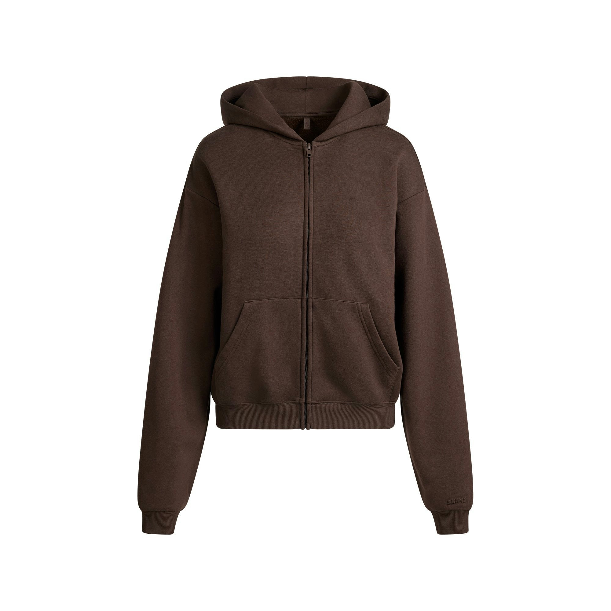 Skims Cotton Fleece Classic Zip Up Hoodie Dark Sepia