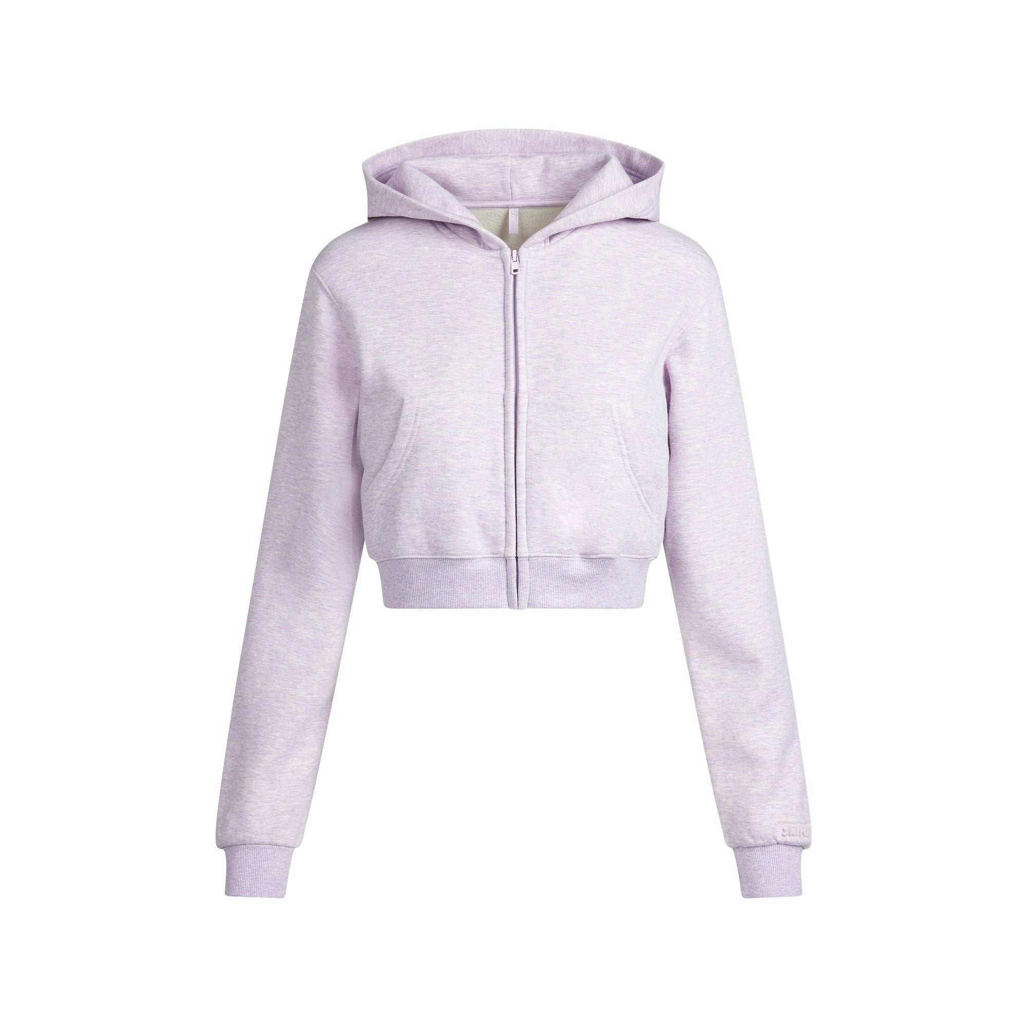 Skims Cotton Fleece Cropped Zip Up Hoodie Purple Heather