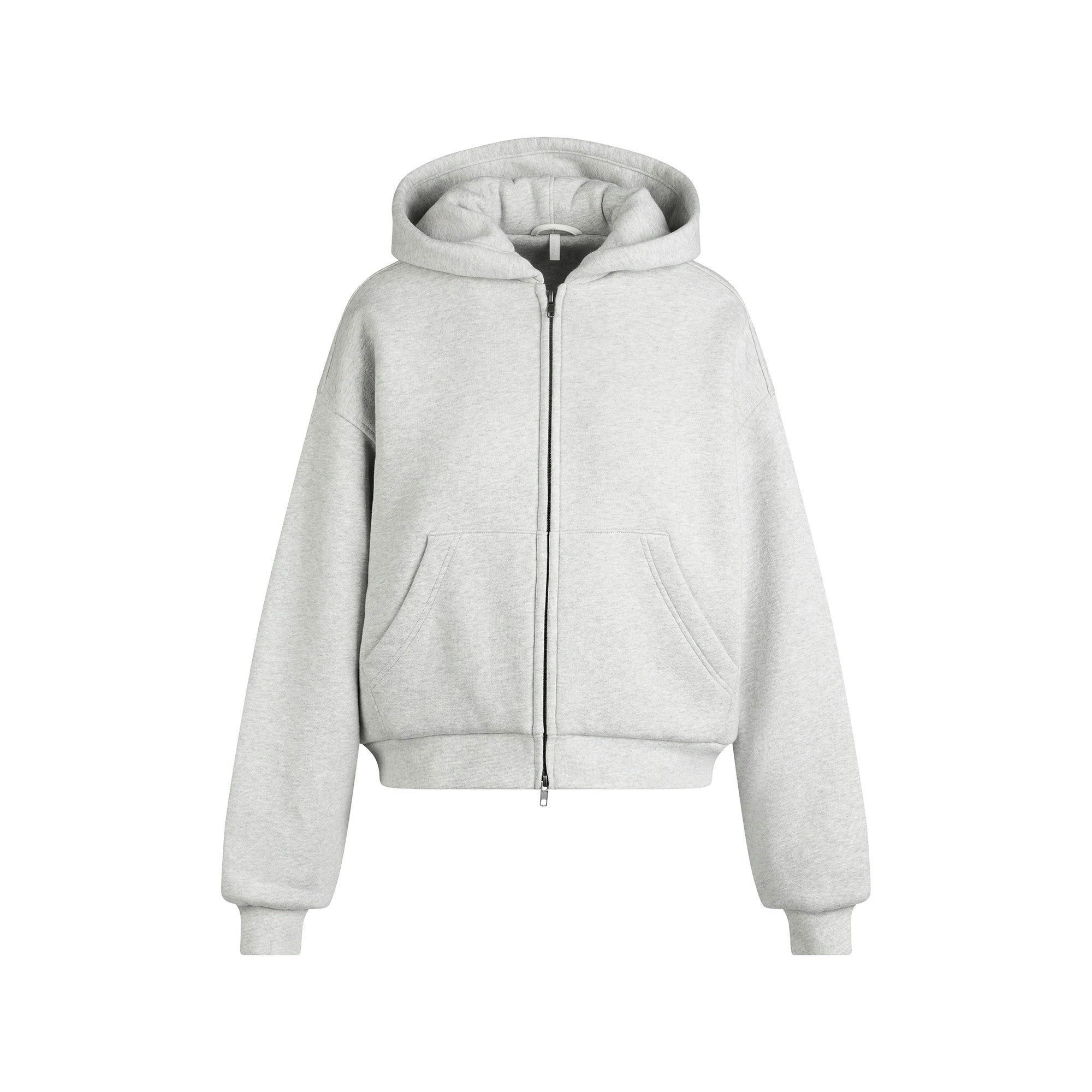 Skims Heavyweight Fleece Boxy Zip Up Hoodie Heather Grey