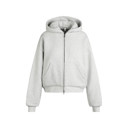 Skims Heavyweight Fleece Boxy Zip Up Hoodie Heather Grey