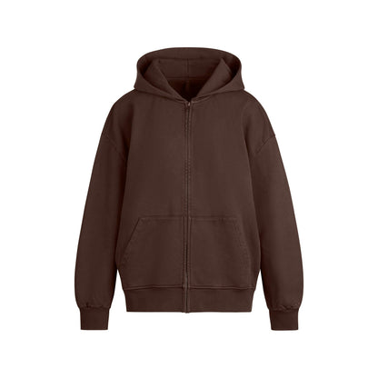 Skims Boyfriend Fleece Oversized Zip Up Hoodie Espresso