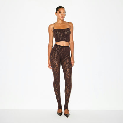 Skims Knit Lace Cropped Cami Espresso
