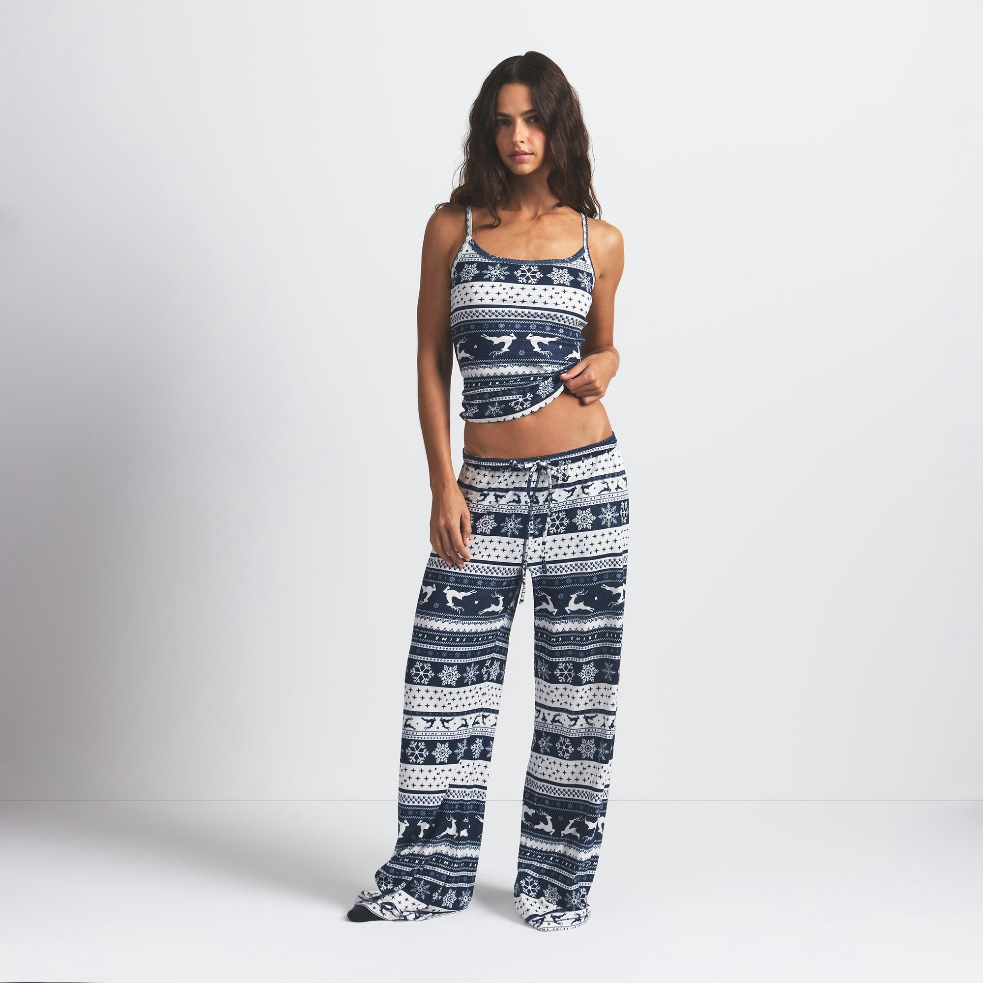 Skims Logo Plush Pointelle Cami Navy Deer Fair Isle