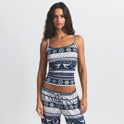 Skims Logo Plush Pointelle Cami Navy Deer Fair Isle