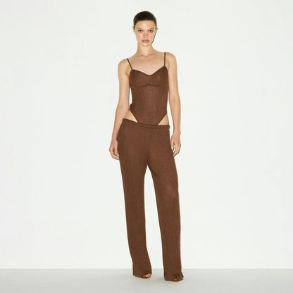 Skims Sheer Knit Cami Bodysuit Bison