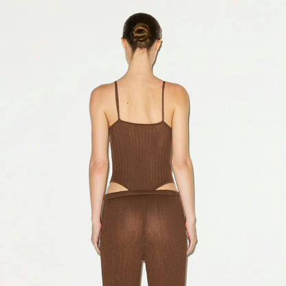 Skims Sheer Knit Cami Bodysuit Bison