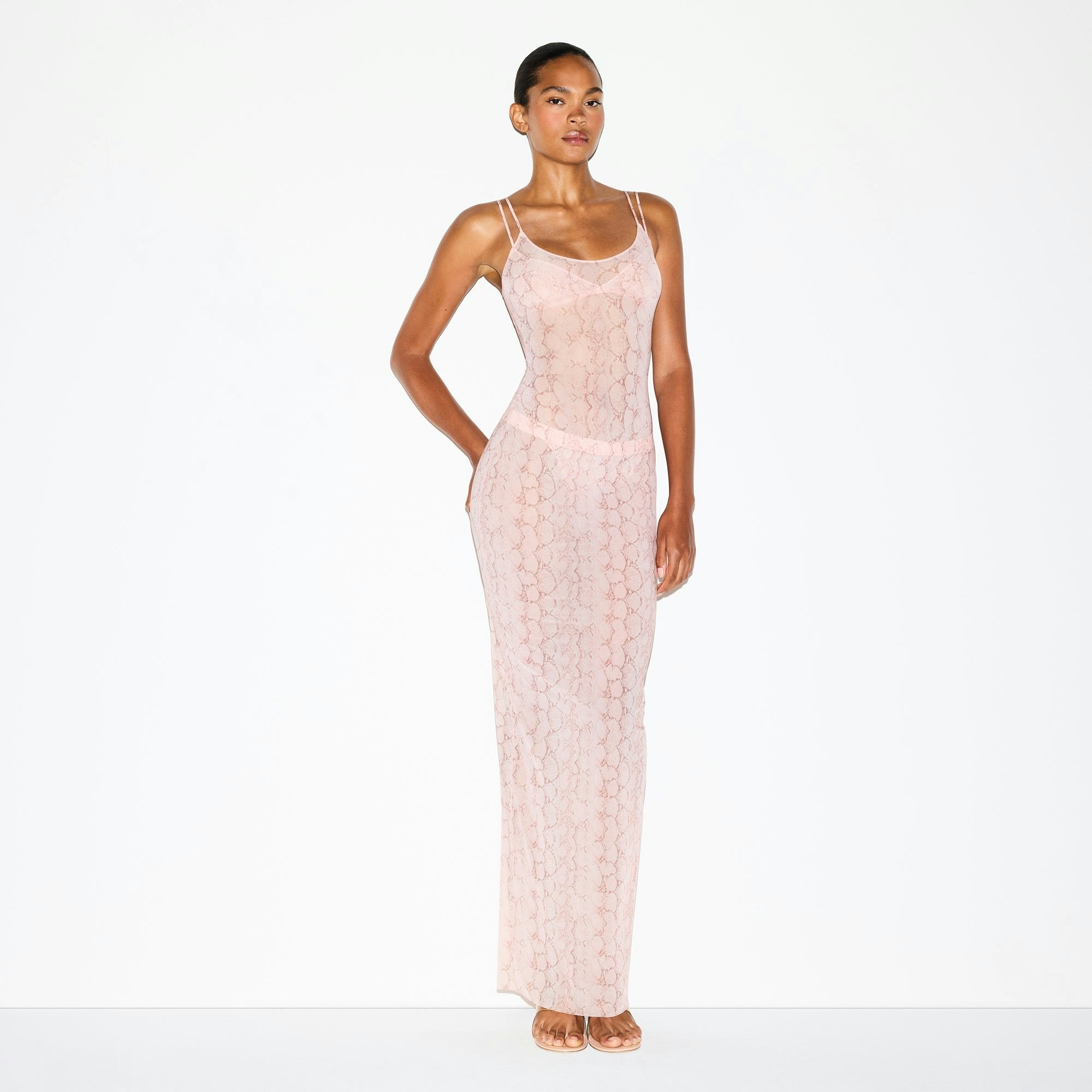 Skims Milky Sheer Cami Bodysuit Rose Pastel Snake Print