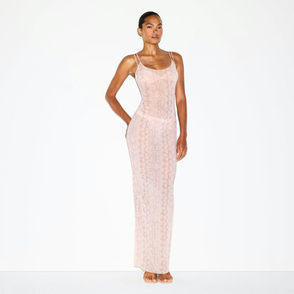 Skims Milky Sheer Cami Bodysuit Rose Pastel Snake Print