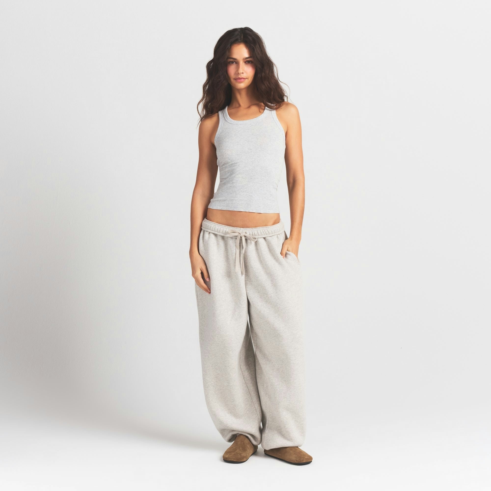 Skims Cotton Rib Scoop Neck Tank Light Heather Grey