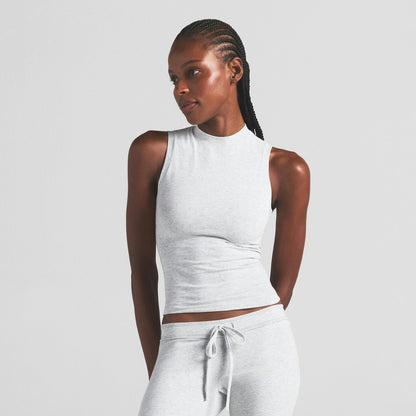 COTTON JERSEY MOCK NECK TANK