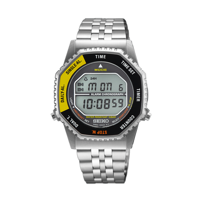Seiko MenS Digital Quartz Watch In Black & Yellow - Grey - SMGG17P1
