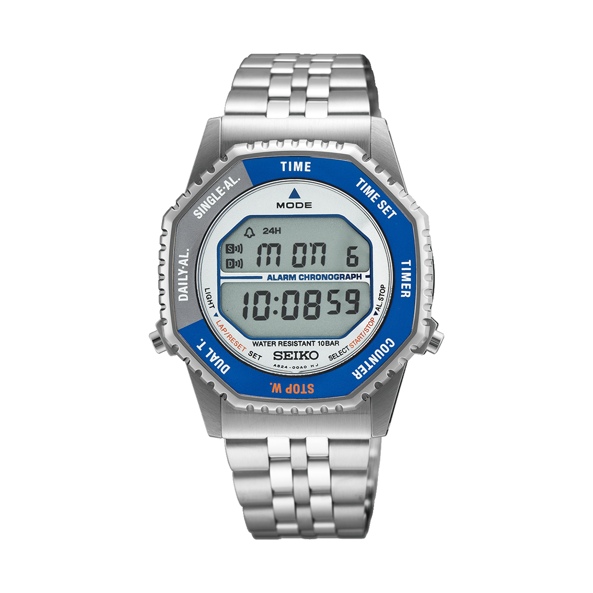 Seiko MenS Digital Quartz Watch In Blue & Silvertone