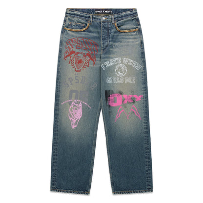 Sp5der Multi Print Studded Denim