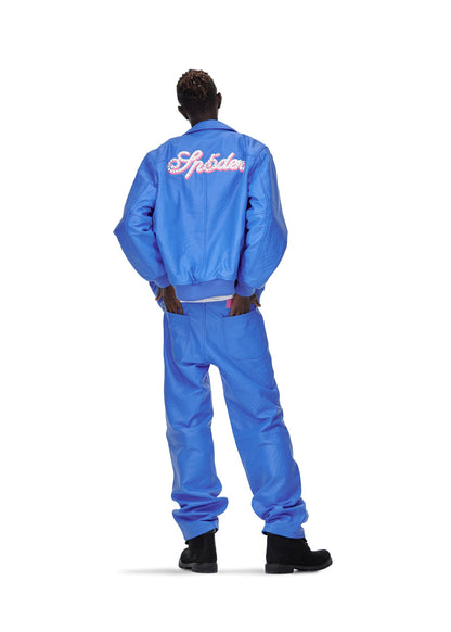 Sp5der Debossed WEB Leather Jacket