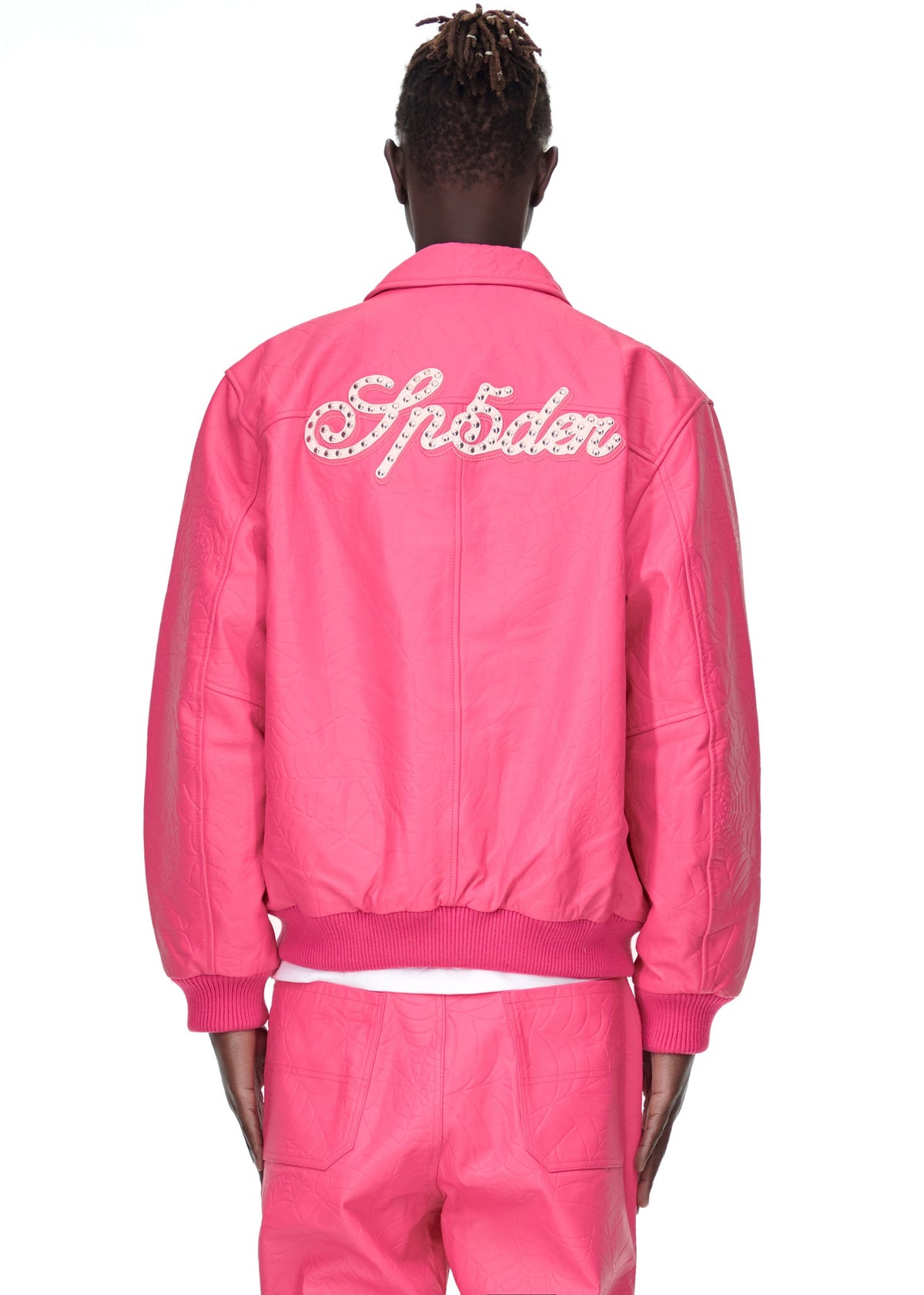 Sp5der Debossed WEB Leather Jacket