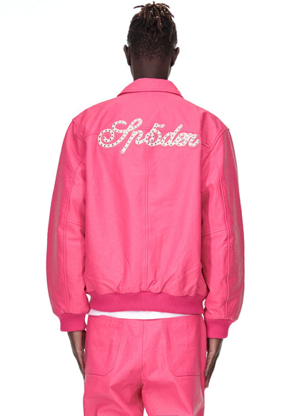 Sp5der Debossed WEB Leather Jacket