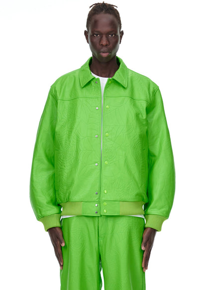 Sp5der Debossed WEB Leather Jacket