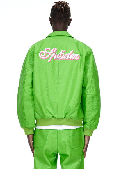 Sp5der Debossed WEB Leather Jacket