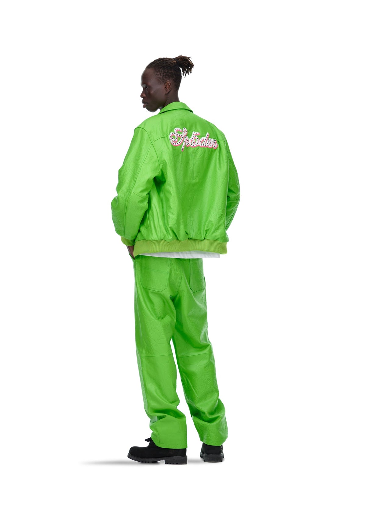 Sp5der Debossed WEB Leather Jacket