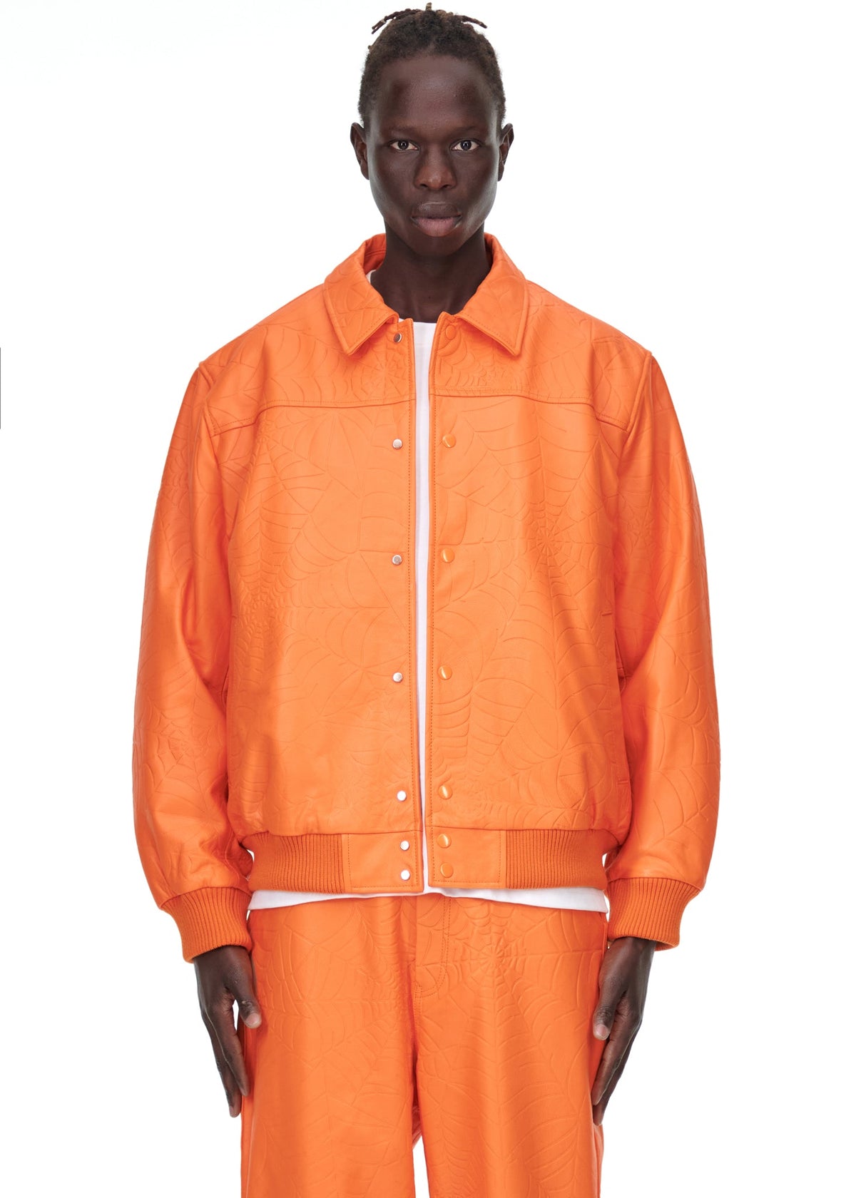 Sp5der Debossed WEB Leather Jacket