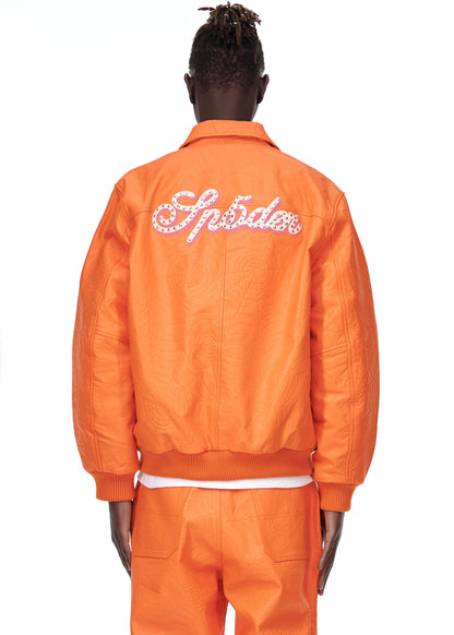 Sp5der Debossed WEB Leather Jacket