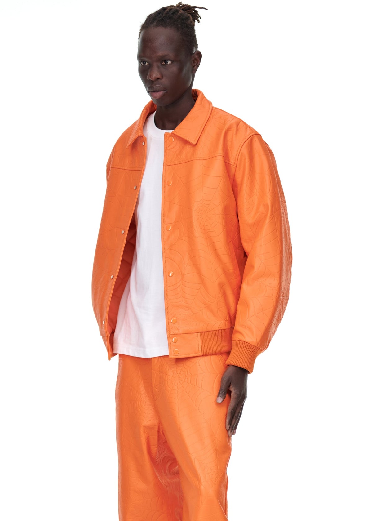 Sp5der Debossed WEB Leather Jacket