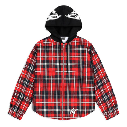 Sp5der Hooded ZIP Flannel Shirt Jacket