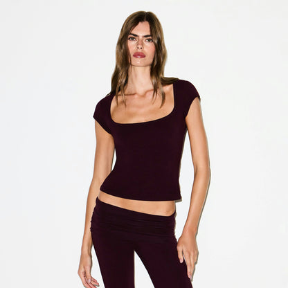 Skims Cotton Jersey Scoop Neck T-Shirt Currant