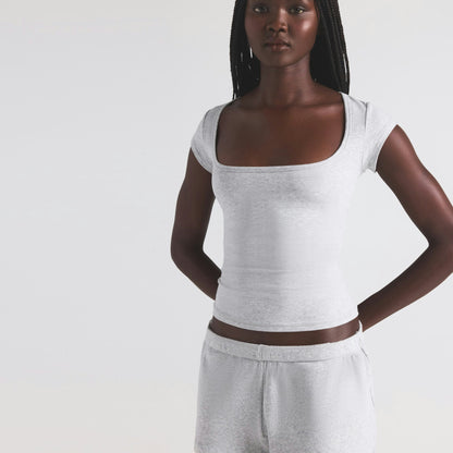 Skims Cotton Jersey Scoop Neck T-Shirt Light Heather Grey