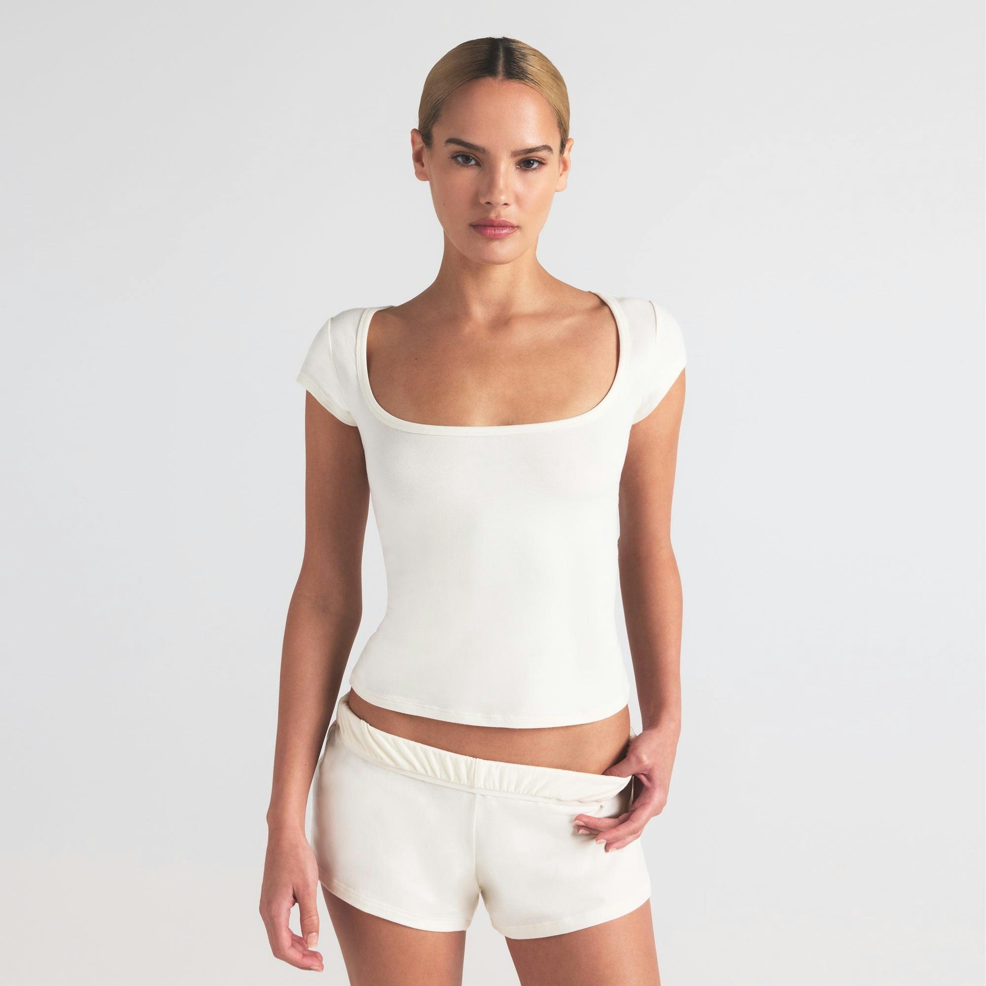 Skims Cotton Jersey Scoop Neck T-Shirt Marble