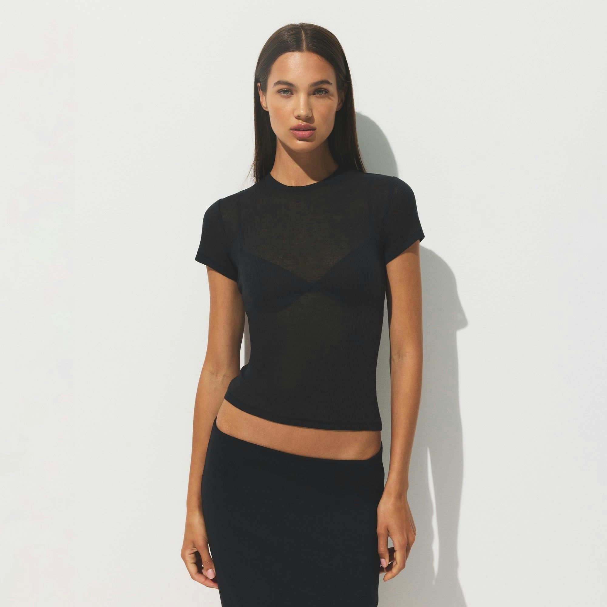 Skims Sheer Rib T-Shirt Soot