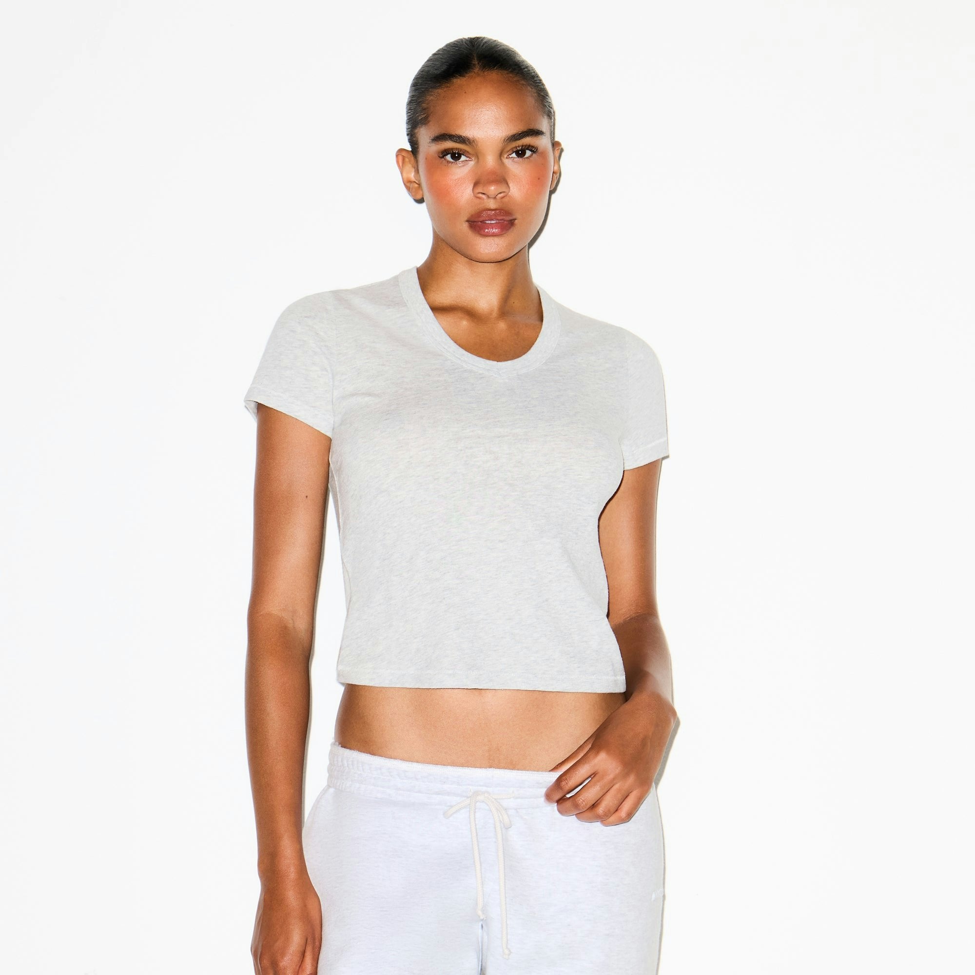 Skims Worn In Jersey Baby V Neck Tee Light Heather Grey