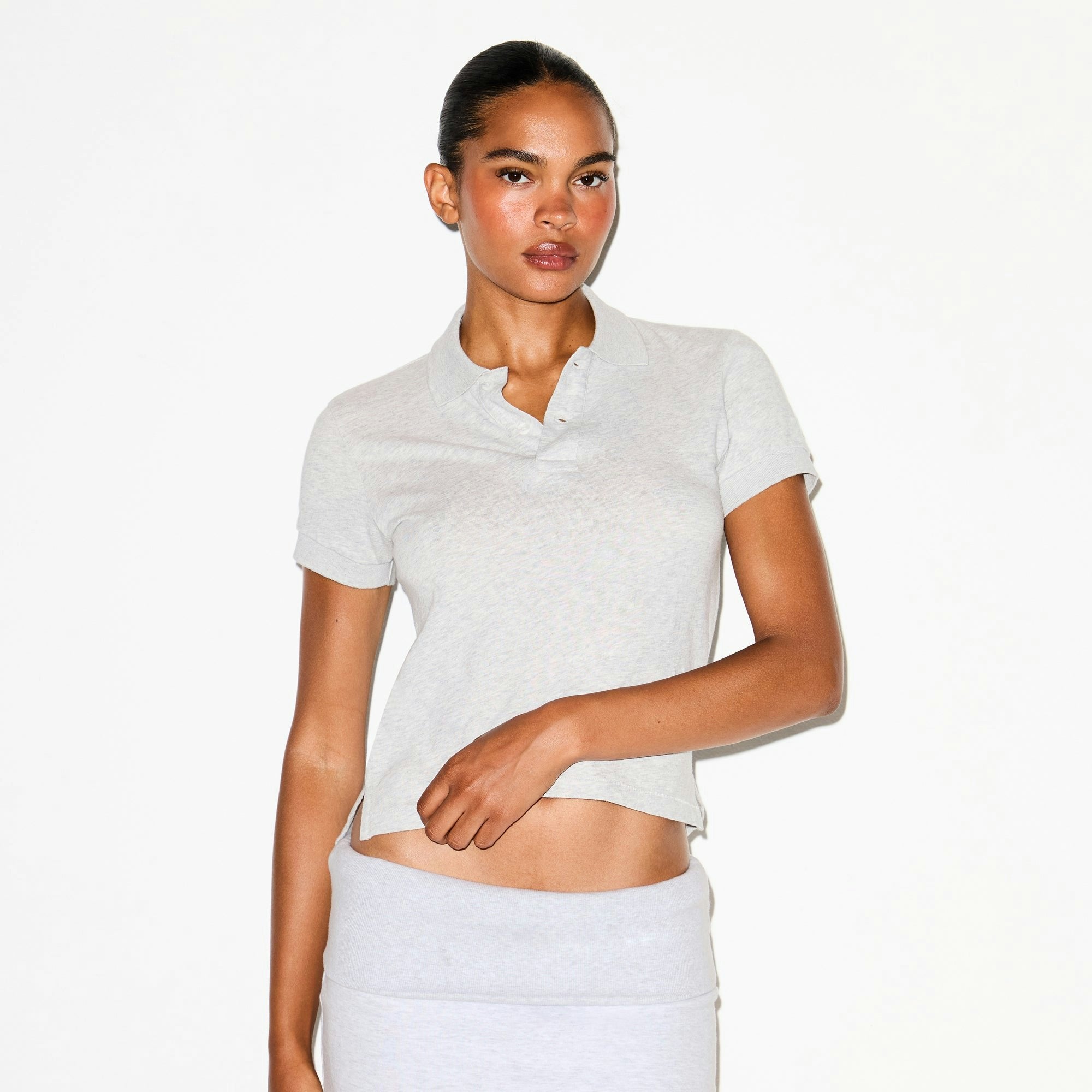 Skims Worn In Jersey Polo Baby Tee Light Heather Grey