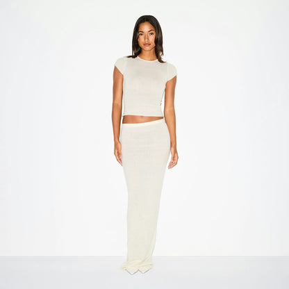 Skims Featherweight Cashmere Tee Egret