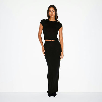 Skims Featherweight Cashmere Tee Onyx