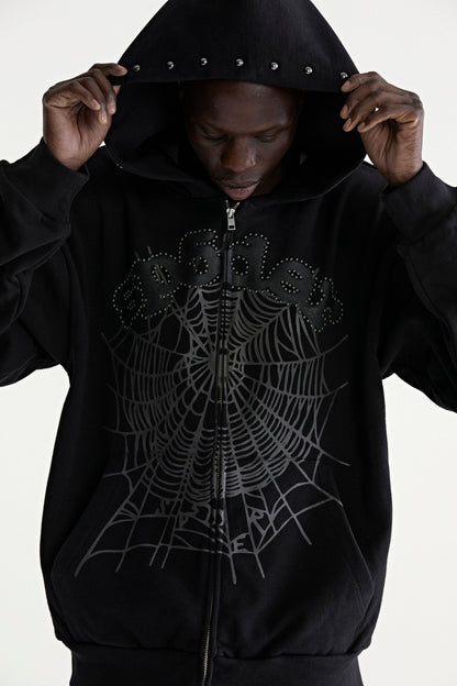 Sp5der OG WEB Studded ZIP Hoodie