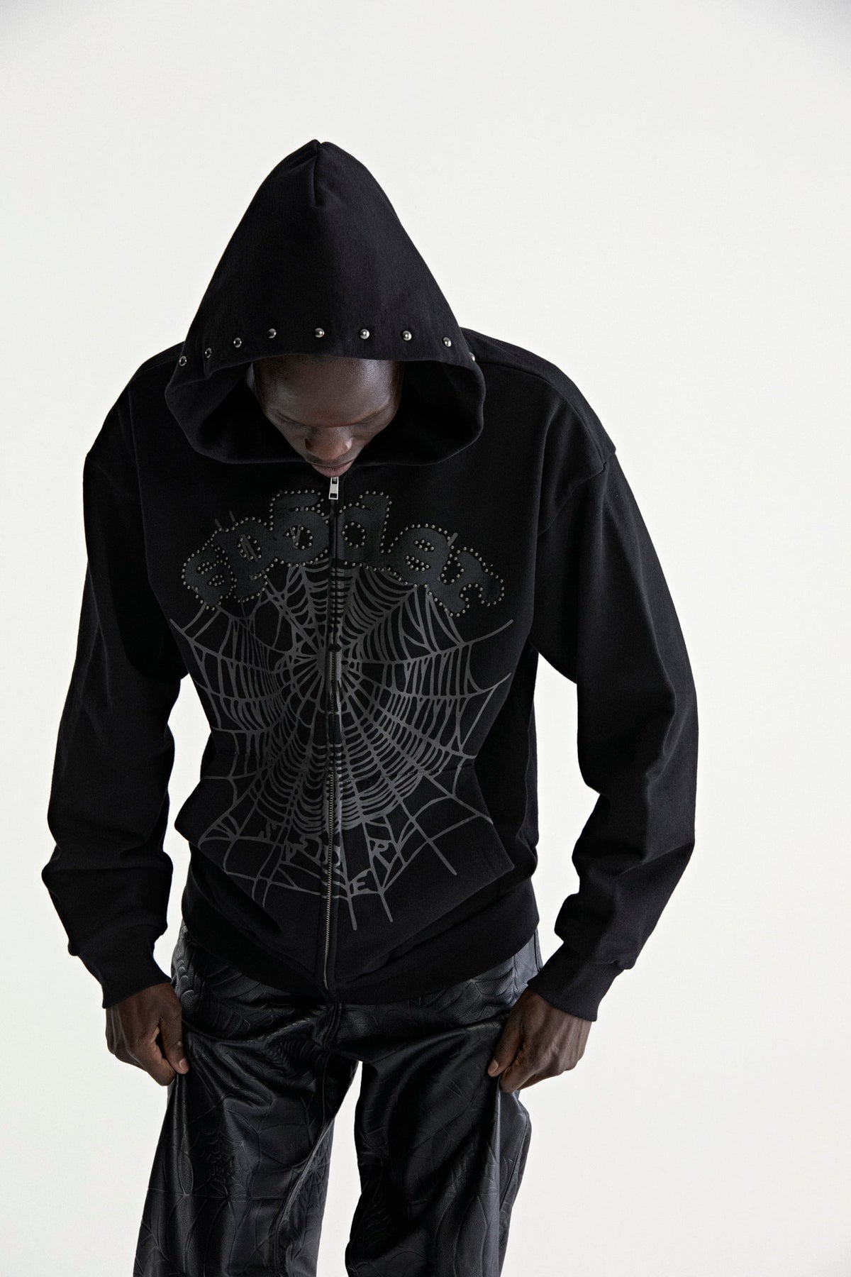 Sp5der OG WEB Studded ZIP Hoodie