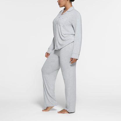 Skims Skims Sleep Long Sleeve Button Up Set Light Heather Grey