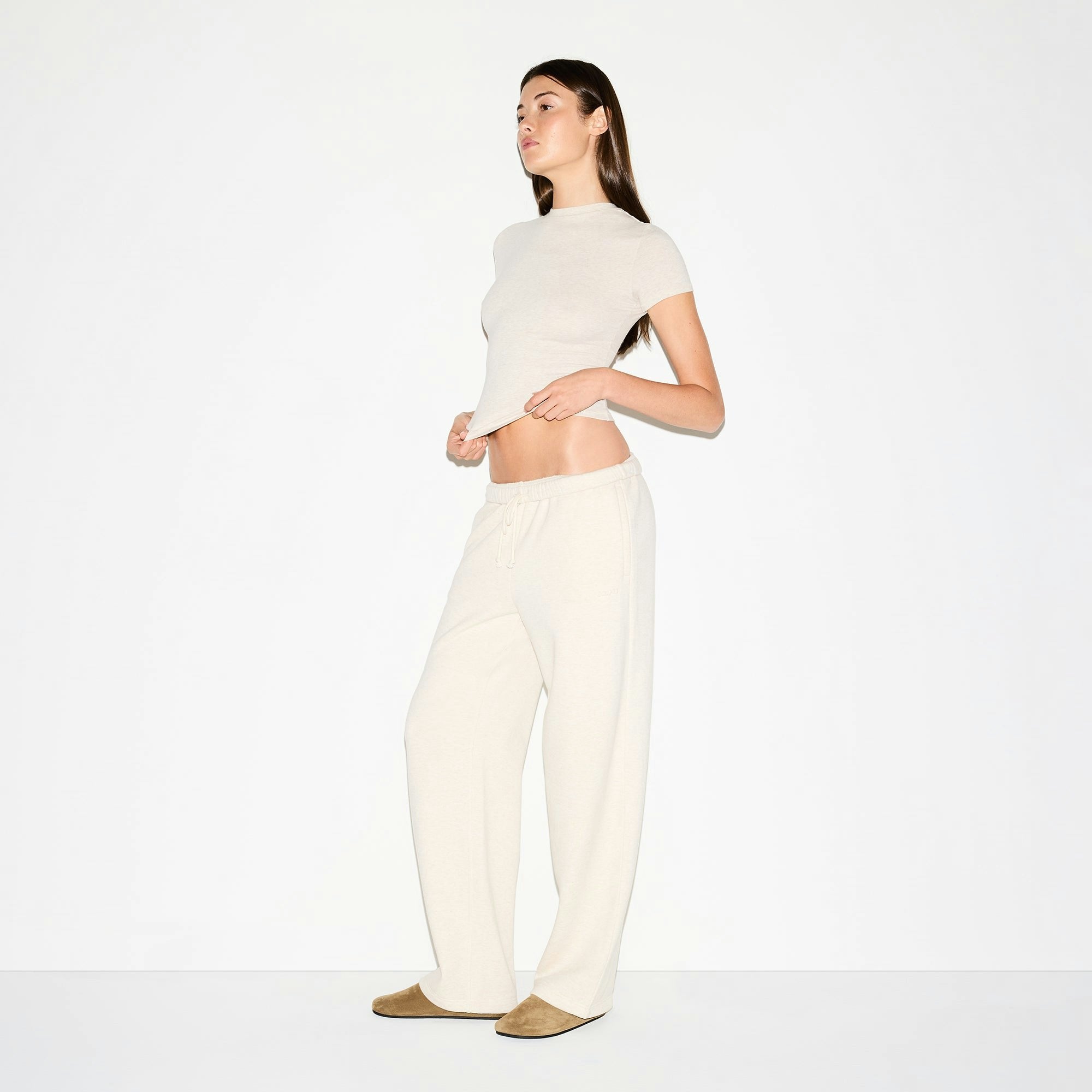 Skims Cotton Fleece Classic Straight Leg Pant Oatmeal Heather