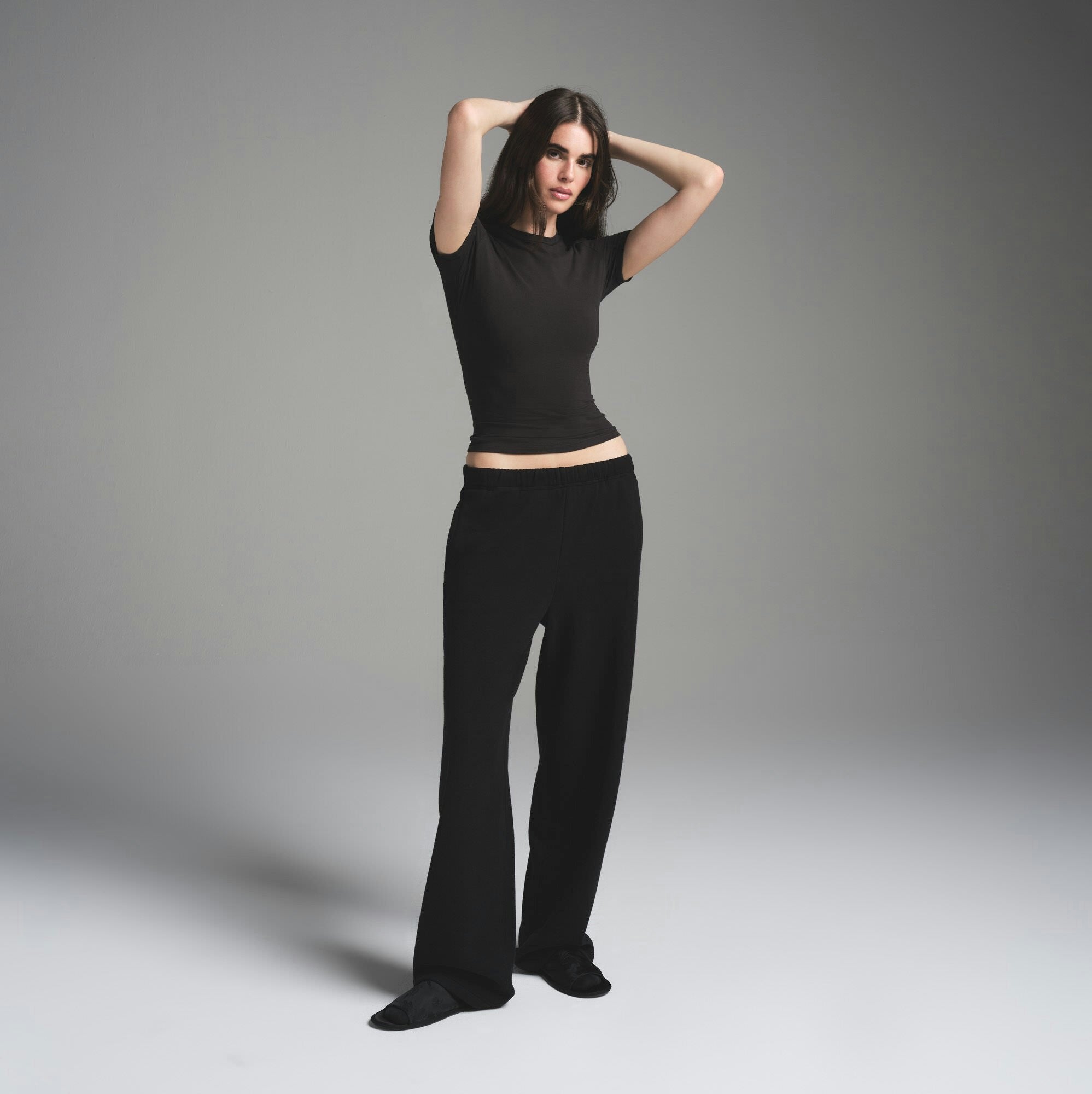 Skims Cotton Fleece Classic Straight Leg Pant Onyx