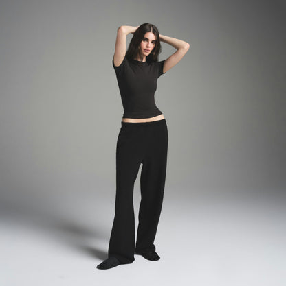 Skims Cotton Fleece Classic Straight Leg Pant Onyx