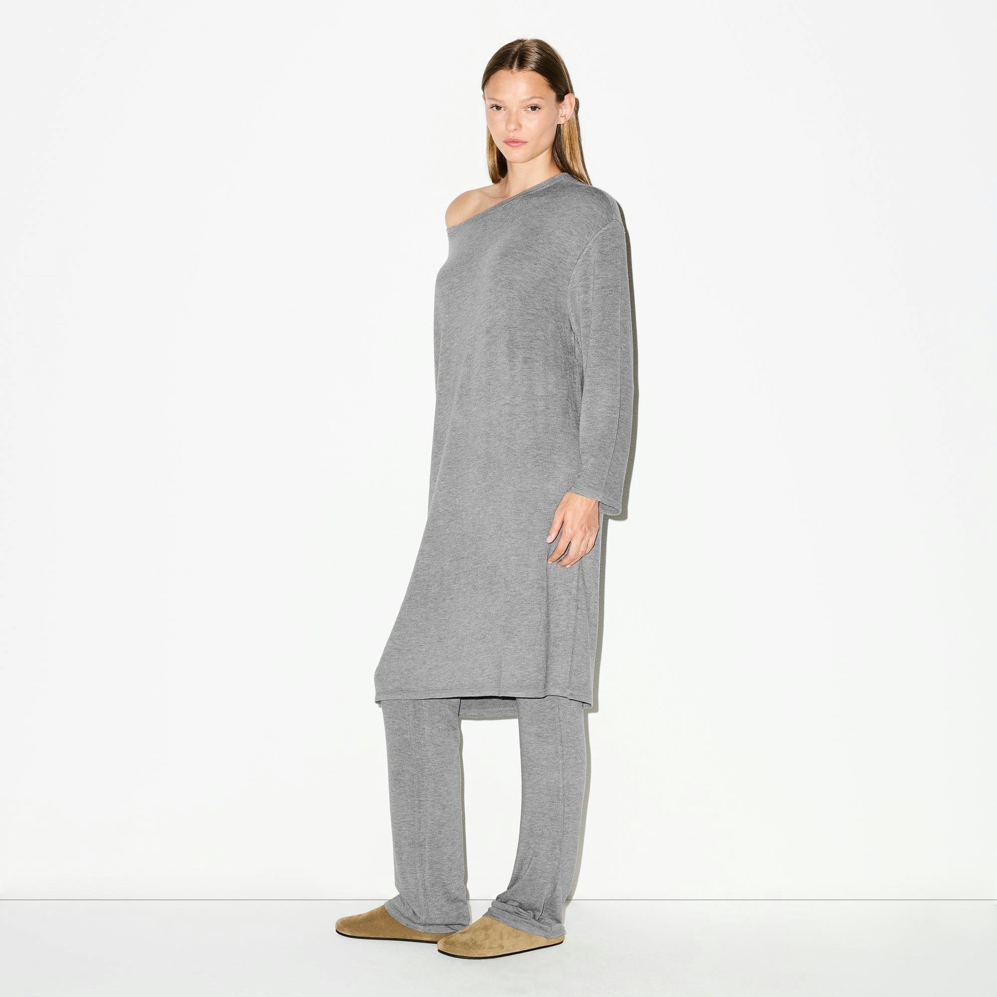 Skims Lightweight Modal Long Sleeve Tunic Dark Heather Grey