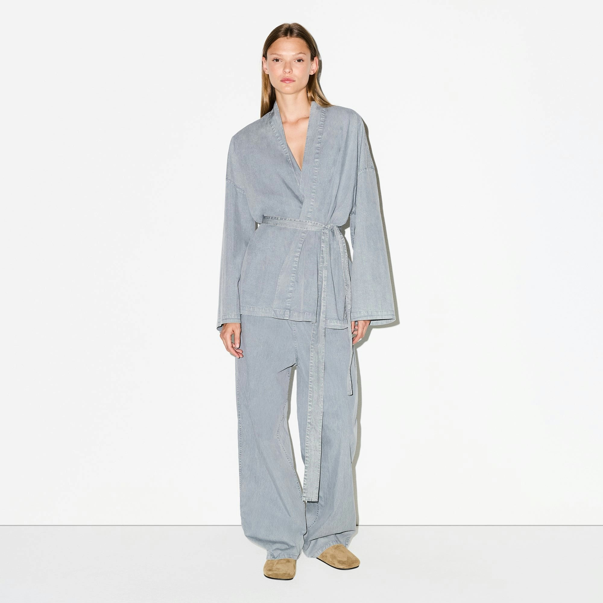 Skims Woven Lounge Oversized Wrap Top Pacific