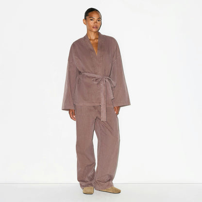 WOVEN LOUNGE OVERSIZED WRAP TOP